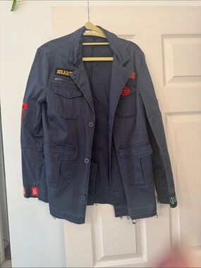 Elan Navy Military-Style Patch Pocket Jacket